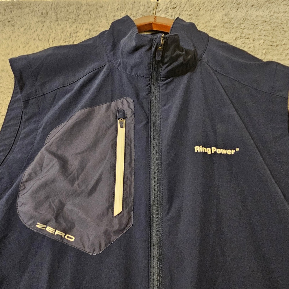 Zero Restriction Mens Navy Blue Full Zip Golf Vest Ring Power Logo Large